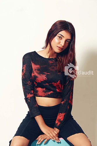 Female model with clothing products