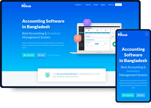 Website Design and Development work sample of Hisab Software